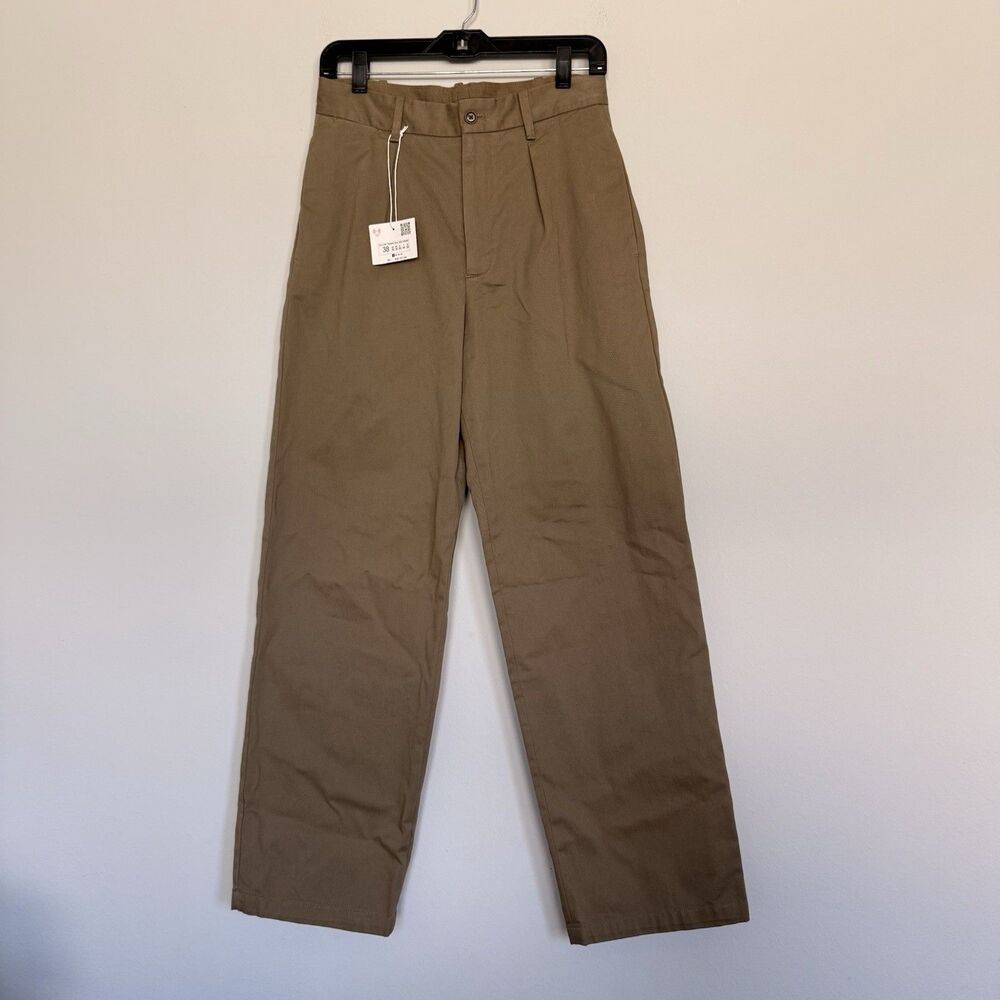Zara Men's Natural Beige Chino Pants, Pleated, Relaxed Fit, Casual 30 x29